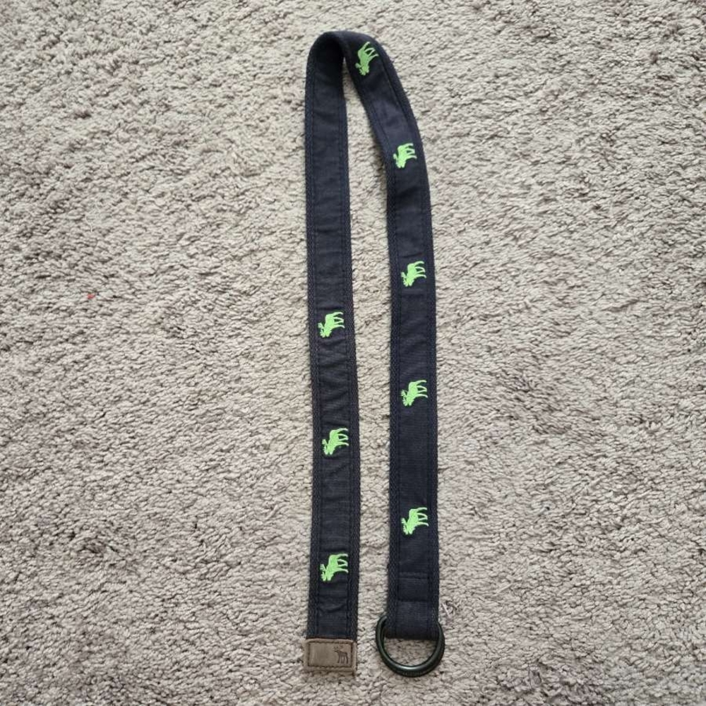 Navy Belt with Green Alligator Embroidery